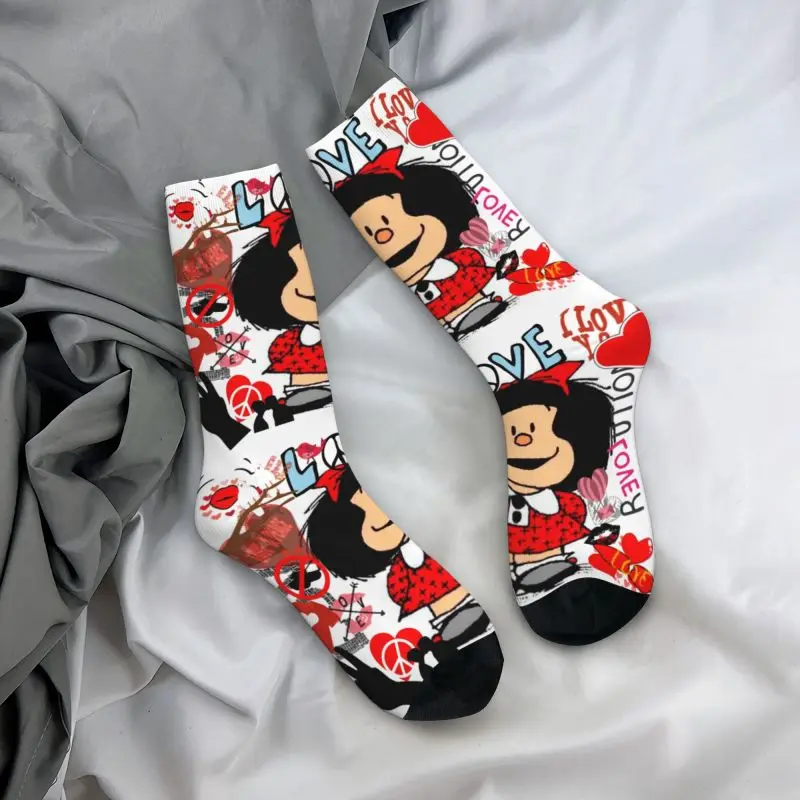 Love And Mafalda Surrounded By Hearts Dress Socks for Men Women Warm Funny Novelty Quino Manga Cartoon Crew Socks