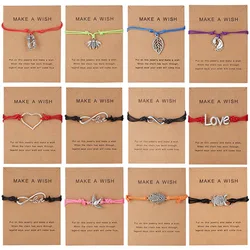 Make A Wish Paper Card Boy Girl Couple Alloy Animal Heart Personalized Weaving Adjustable Bracelet Wholesale