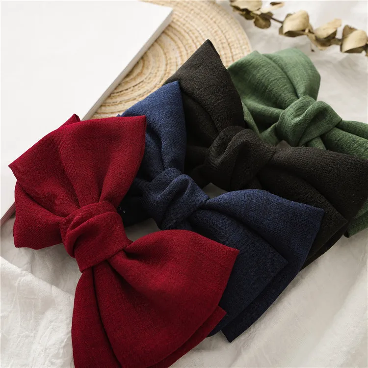 Fashion All-match Hairpins Woman Vintage Linen Barrette Spring Clips Big Bow Knot Hairgrips Korean Style Hair Accessories Girls