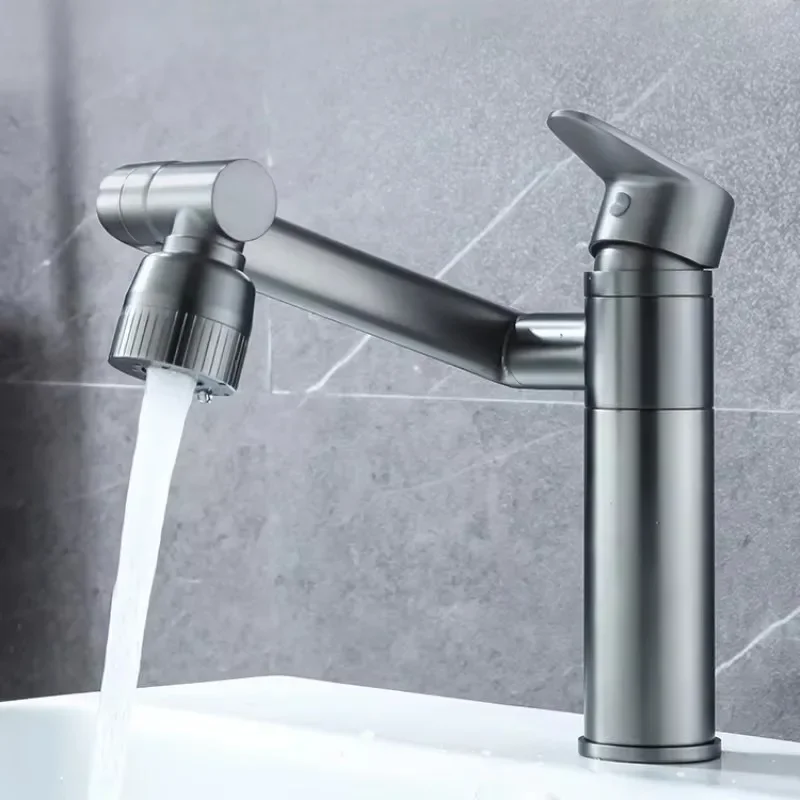 

Bathroom faucets, gun ash robot arm flexible adjustment, washbasin multi-functional hot and cold faucet