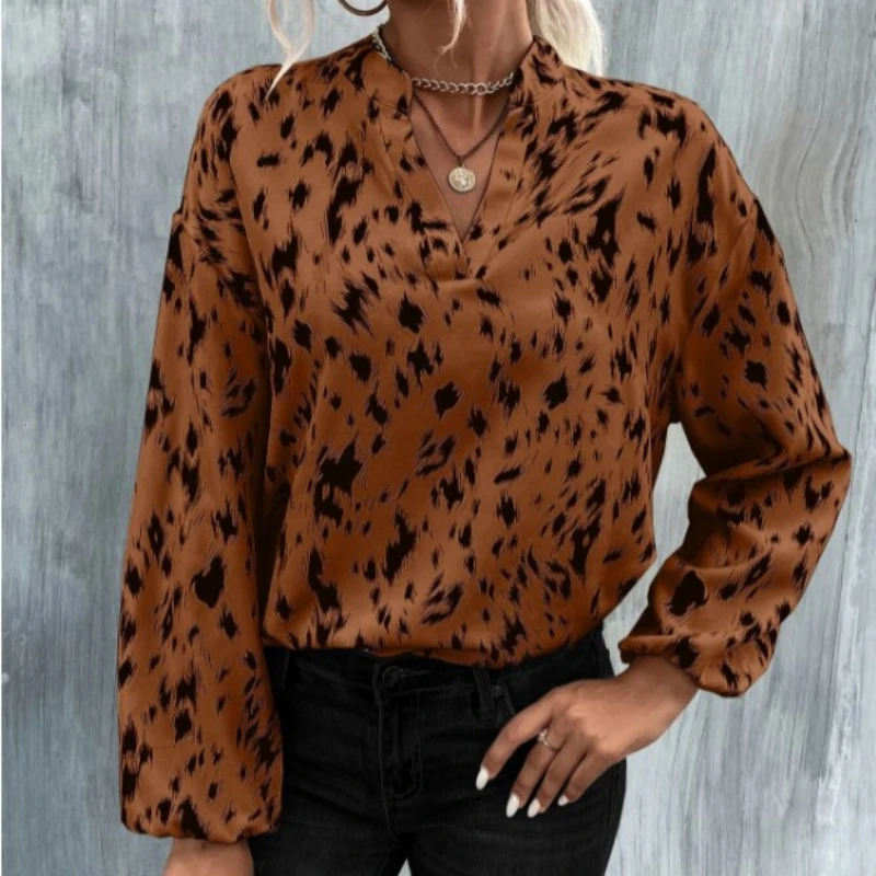 

Zebra Patterned Women's Shirt 2023 New Autumn Fashion Blouse Long Sleeved vintage Womens Tops V-neck Loose Chiffon Women's Shirt