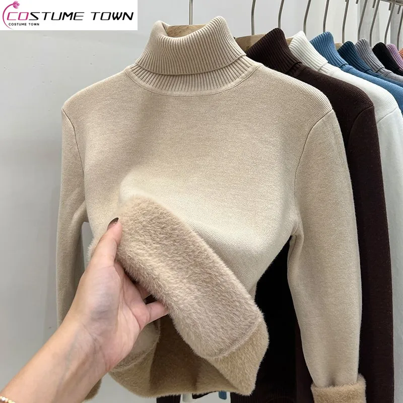 

High Necked Sweater for Women with Plush and Thickened 2023 Autumn and Winter New Age Reducing Base Sweater Warm Knit Top