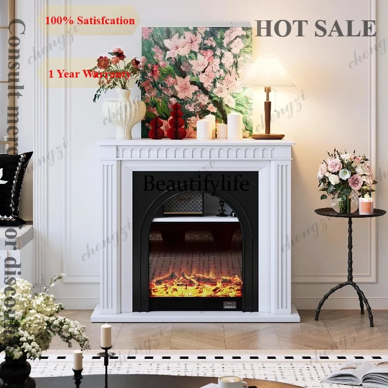 B56 American retro style decorative fireplace cabinet texture black and white storage cabinet French living room entrance cabine