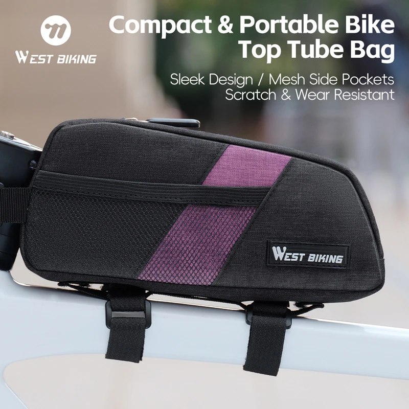 Image of WEST BIKING Mini-Fahrrad-Oberrohrtasche Stromlinienförmiges Design Wasserdichte Tragbare Fahrrad-Vorderrahmen-Aufbewahrungstasche für MTB Rennrad Zubehör