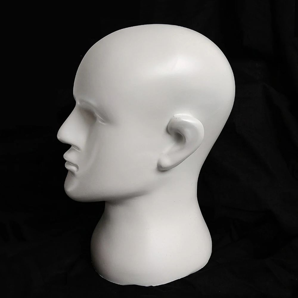 

Abstract Male Mannequin Head Practical Stand White Bright Model Head Glasses Wigs VR Display Model Prop Stand Plastic Material