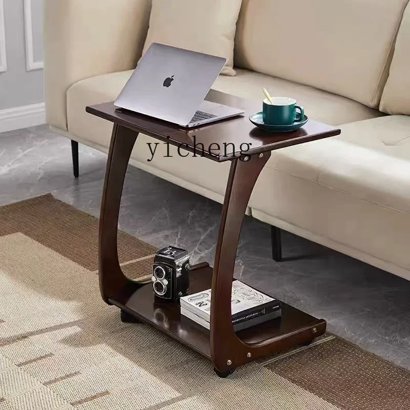 ZZ Solid Wood Sofa Side Table Movable Bedside Mini Table Living Room Small Apartment Side Cabinet