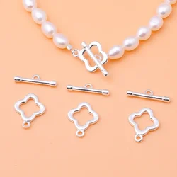 S925 sterling silver jewelry clasp four leaf grass OT clasp manual DIY bracelet necklace end connection clasp accessories