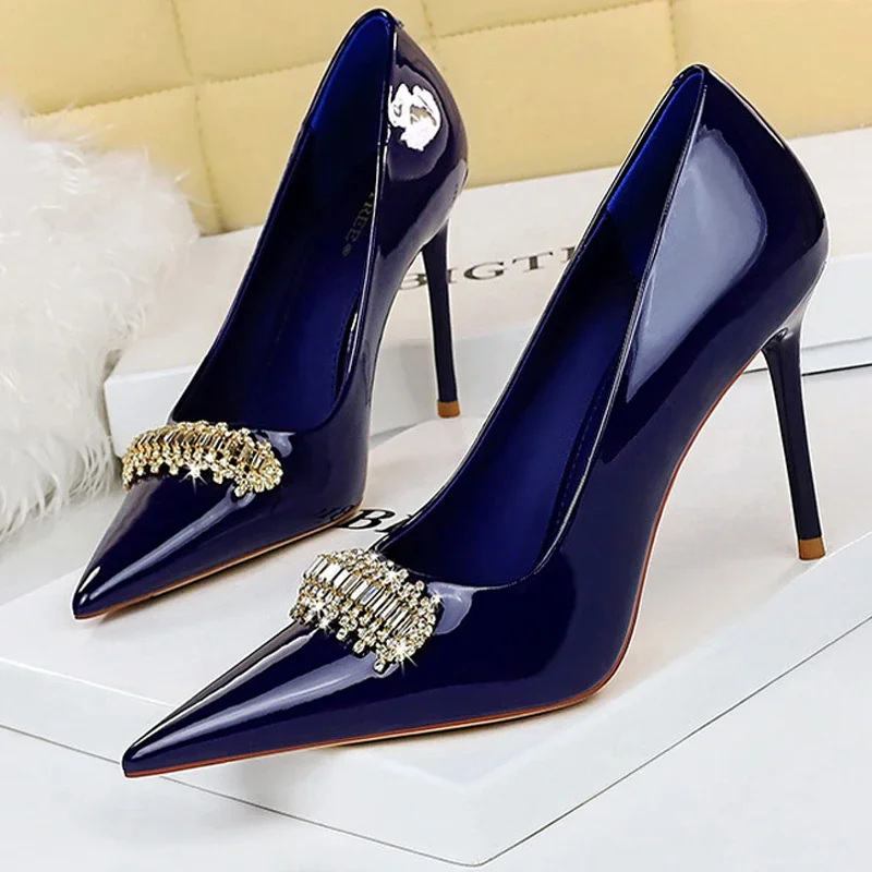 

BIGTREE Shoes Shining Rhinestone Women Pumps Patent Leather High Heels Luxury Banquet Shoes Sexy Party Shoes Stilettos Lady Heel