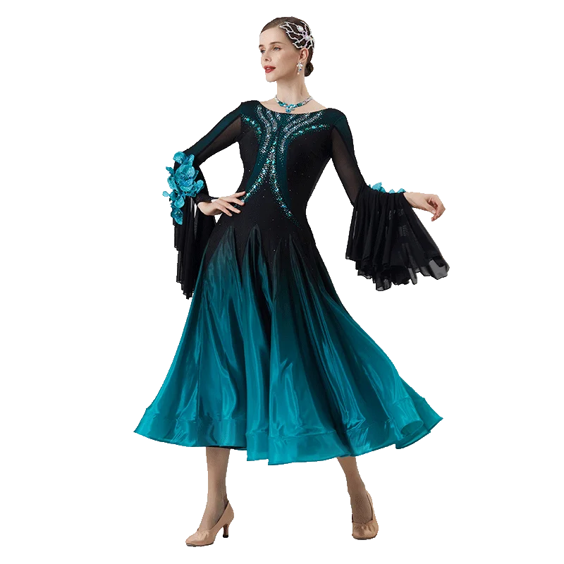 B-22248 New Women Modern Dance Rhinestone Color Diversity Dress Ballroom National Standard Waltz Competition Performance