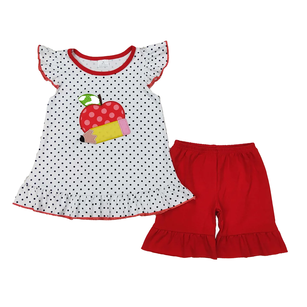 

GSSO2071 Baby Girls Back To School Apple Pencel Tunic Top Shorts Clothes Sets