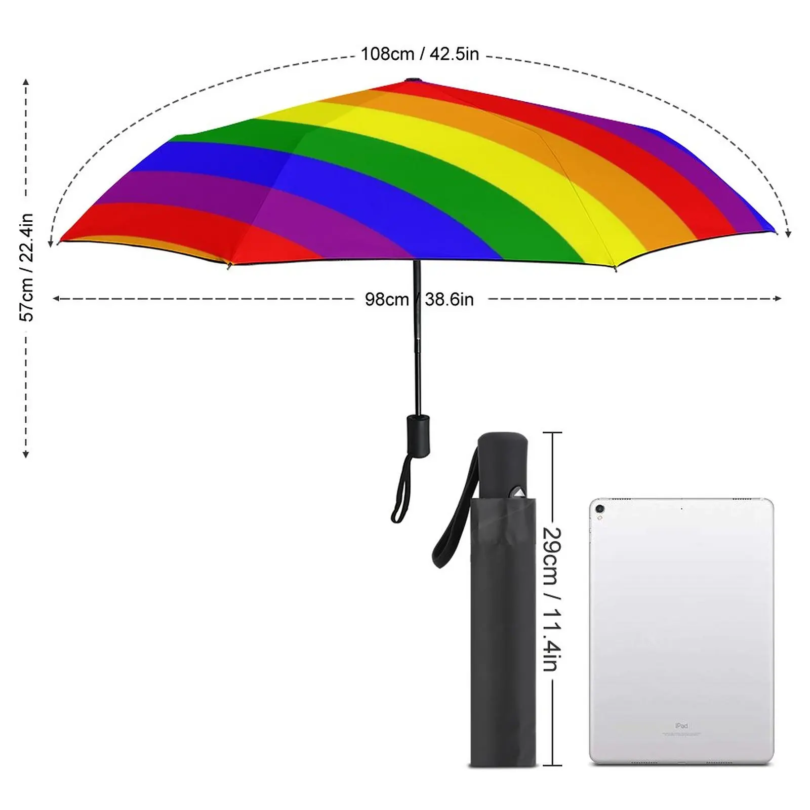 Rainbow Flag Umbrella Colorful Stripes Print Windproof Outside Umbrella Mini Automatic Design Reinforced Umbrella