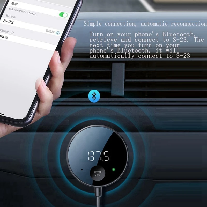 Trasmettitore FM Bluetooth per auto, adattatore Bluetooth AUX, ricevitore Bluetooth per musica per auto/chiamate in vivavoce/audio stereo