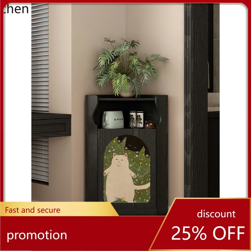

YFY Solid Wood Triangle Cabinet for Home Living Room Bedroom Corner Triangle Storage Rack Cute Cat Corner Cabinet