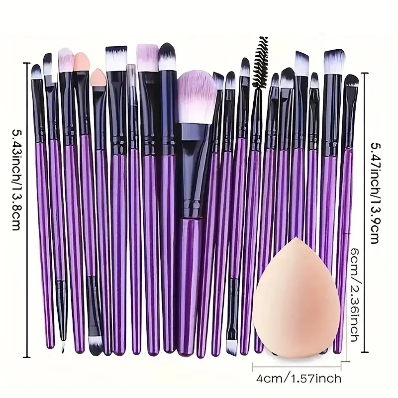 Makeup Brushes Set with Powder Puff, Kabuki Tools, Beauty Cosmetics, Foundation, Blush, Powder, Eyeshadow, 20Pcs