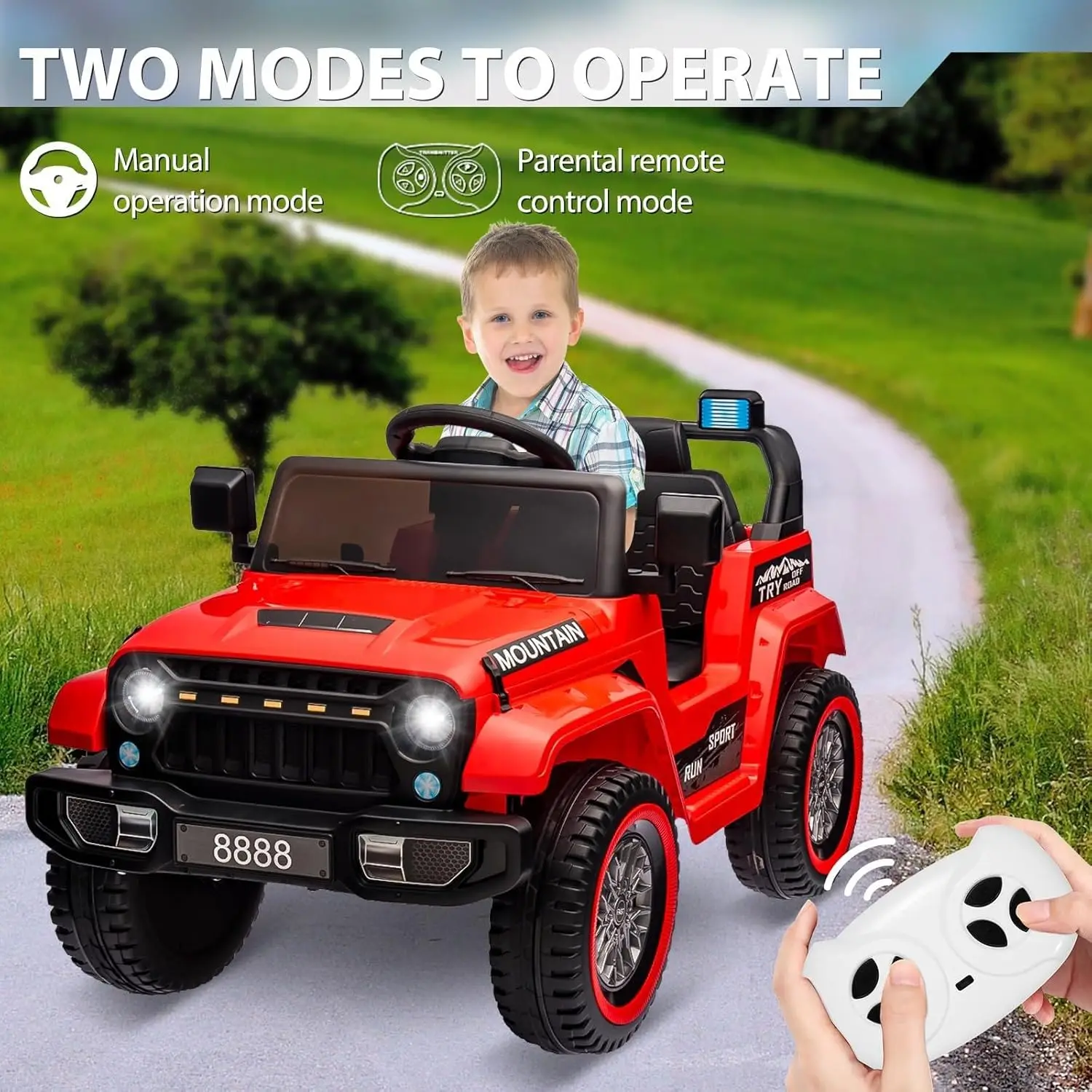 Coche de camión para niños, vehículo eléctrico de 12 V con control remoto, luces LED, 3 velocidades, música y bocina, juguetes para niños y niñas