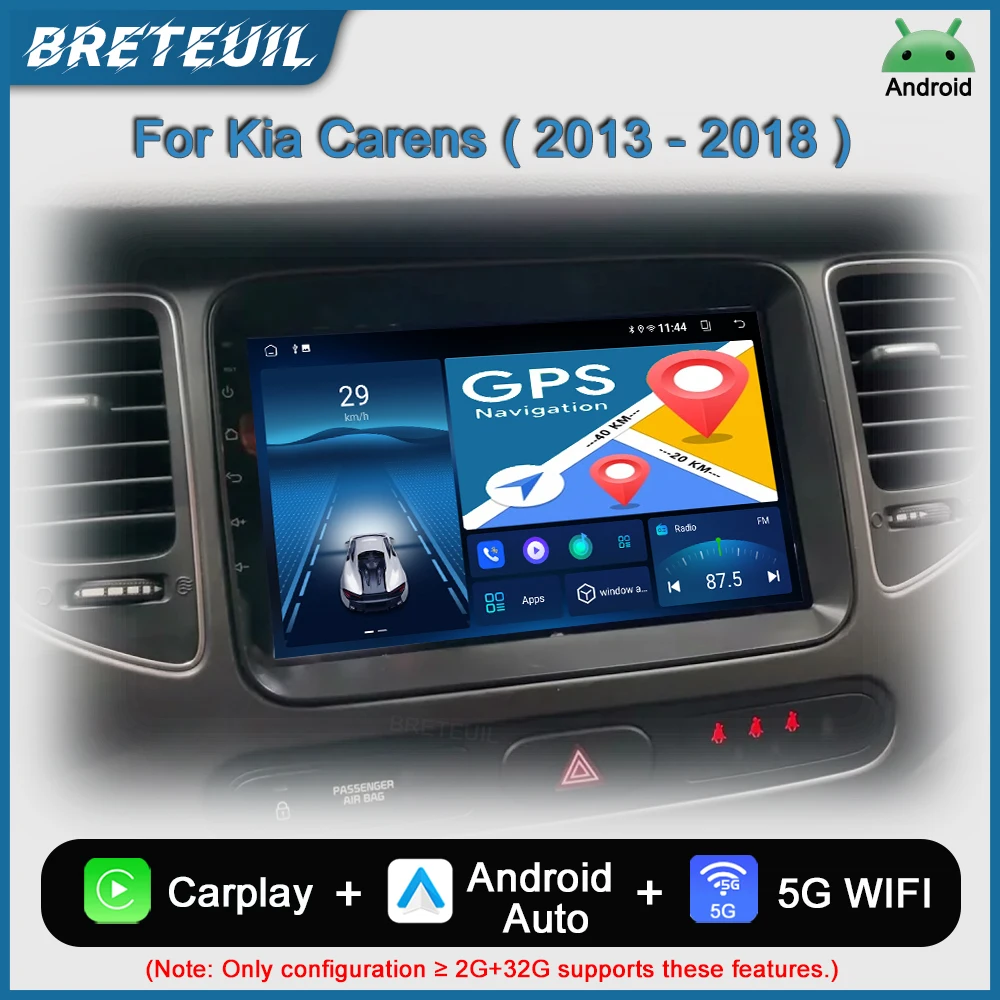 Autoradio multimédia Android avec lecteur vidéo, navigation GPS, CarPlay et écran tactile pour Kia Carens 2013-2018. Systèmes intelligents.
