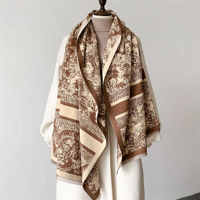 Luxury Print Scarf Women Cashmere Shawls and Wraps Female Thick Warm Blanket for Lady Printed Bufanda Winter Scarves Echarpe