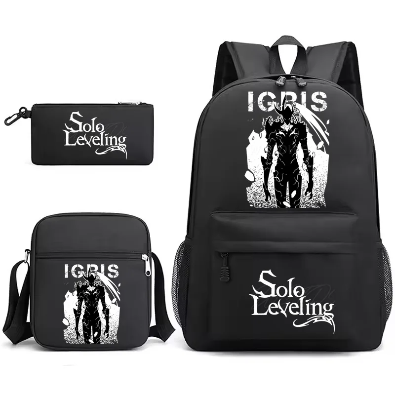 

Рюкзаки в стиле аниме Solo Levelings IGRIS, сумка-карандаш, комплект из 3 предметов, детские школьные сумки в стиле манга для мальчиков и девочек, подарок в школу
