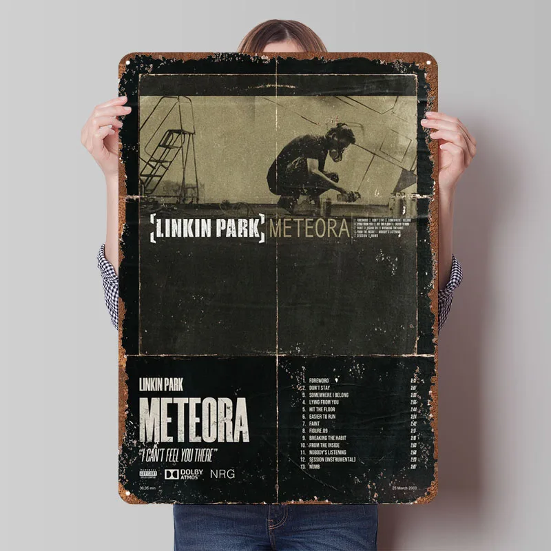 Linkin Park Meteora Poster Serie TV Targa in banda stagnata Man Cave Targhe in metallo personalizzate per la parete della stanza di casa Arte retrò di murales