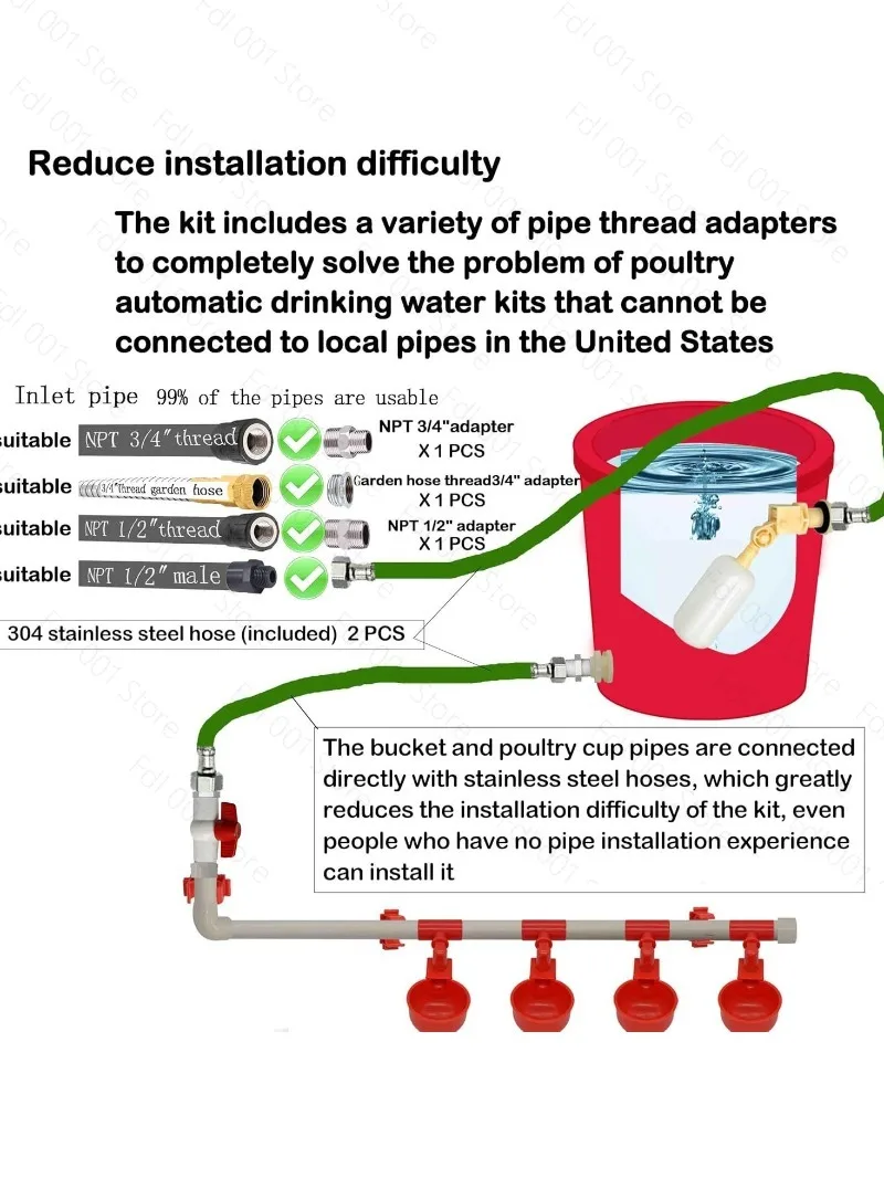 Full Set of Pipe Automatic Feeding Chicken Pacifier Water Cup PVC Tee Accessories Pipe Feeder Poultry Water Dispenser Piping
