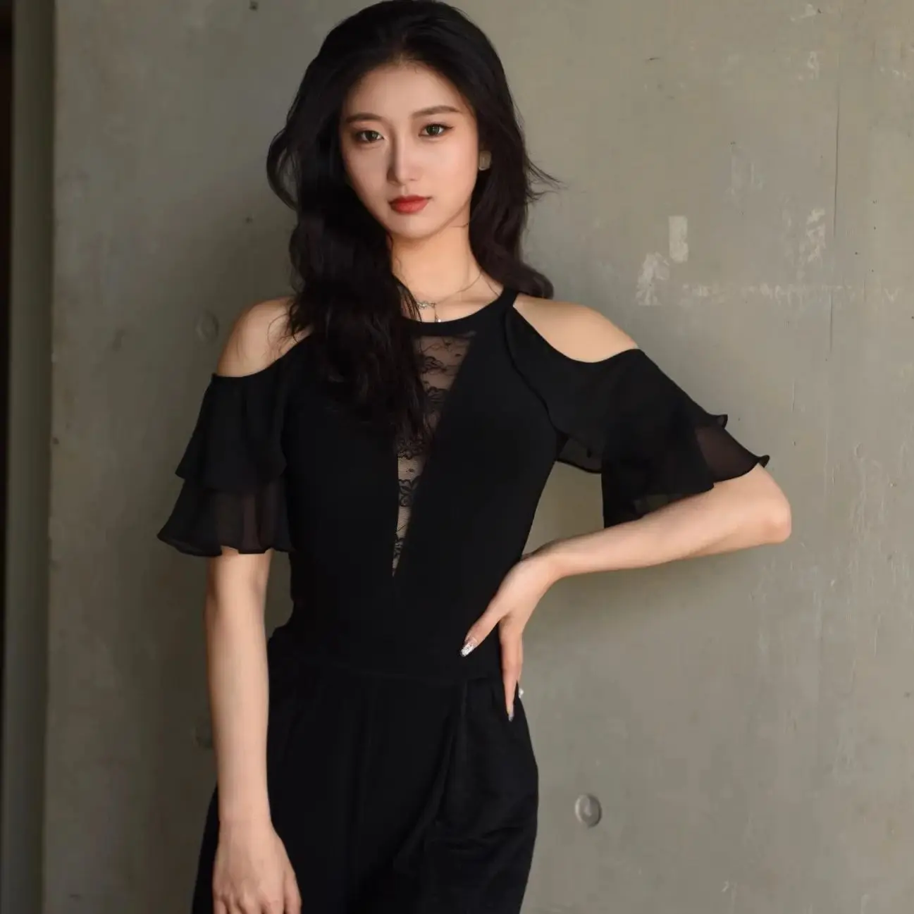 Latin Dance Costumes Waltz Dance Mesh Off Shoulder Top For Women Modern Rumba Tango Ballroom Dance Clothes Practice Wear DN22061