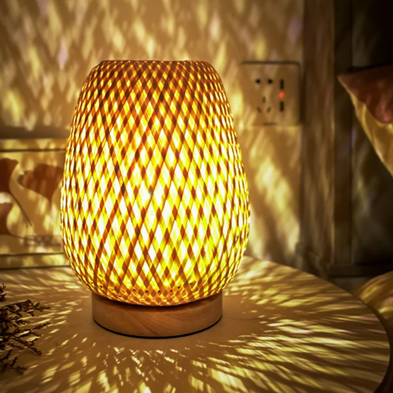 Imagem -02 - Vintage Wicker Wooden Night Stand Lamp Pequeno Rattan Table Lamp Dimmable Beside Lamp Apto para o Quarto Estar e Sala de Casa