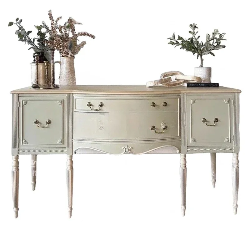 

French vintage solid wood carved entryway cabinet small apartment living room decoration cabinet household storage cabinet birch