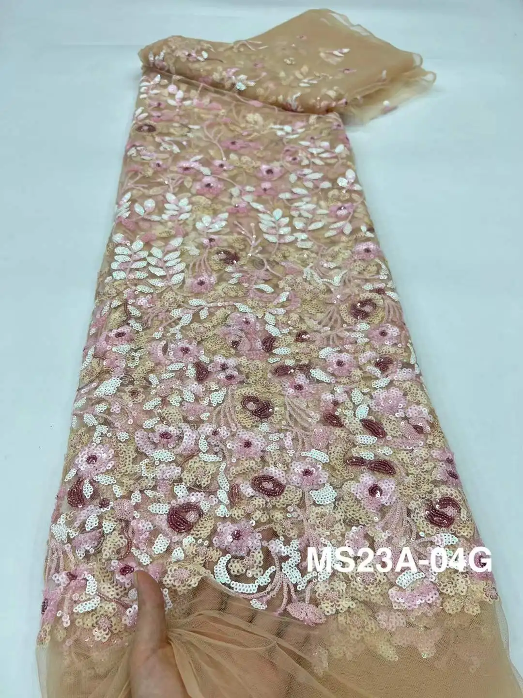 Afrikanischer Samt-Pailletten-Spitzenstoff 2025, hochwertige Stickerei, nigerianischer französischer Spitzenstoff zum Nähen von Partykleidern