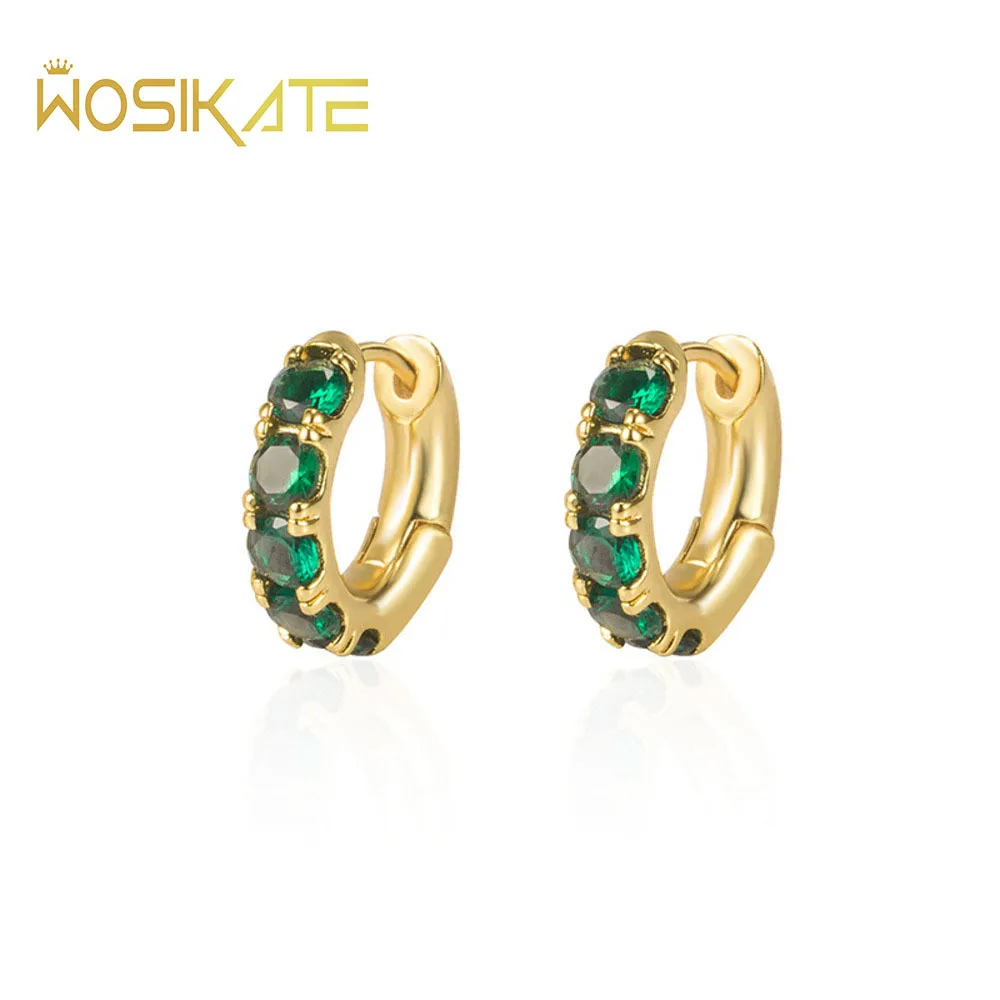 WOSIKATE Vintage Emerald Earrings For Women 925 Sterling Silver With 14K Gold Plated Wedding Jewelry Ladies Hoop Earrings