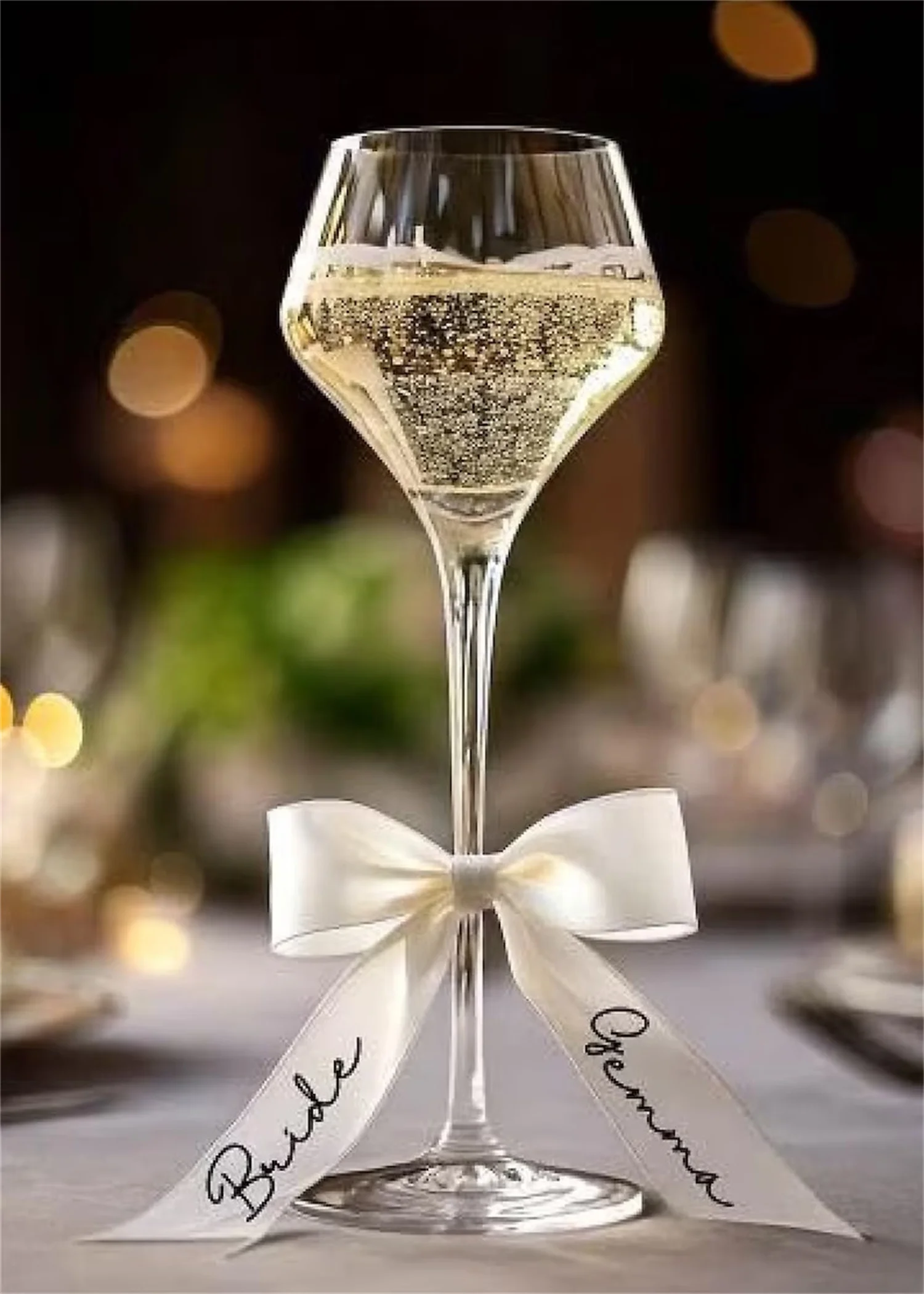 Cinta personalizada de 10 piezas para copas de champán de dama de honor | Lazo para flautas de vino/champán de dama de honor | Nombres del lugar de boda Ribb