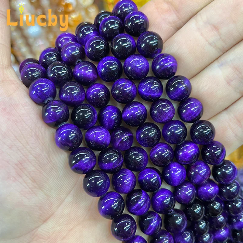 Natürliche Edelsteinperlen aus violettem Tigerauge, glatte Perlen für die Schmuckherstellung, DIY-Armbänder, Ohrringe, Halsketten, 15' Großhandel 6/8/10/12mm – Detail 5
