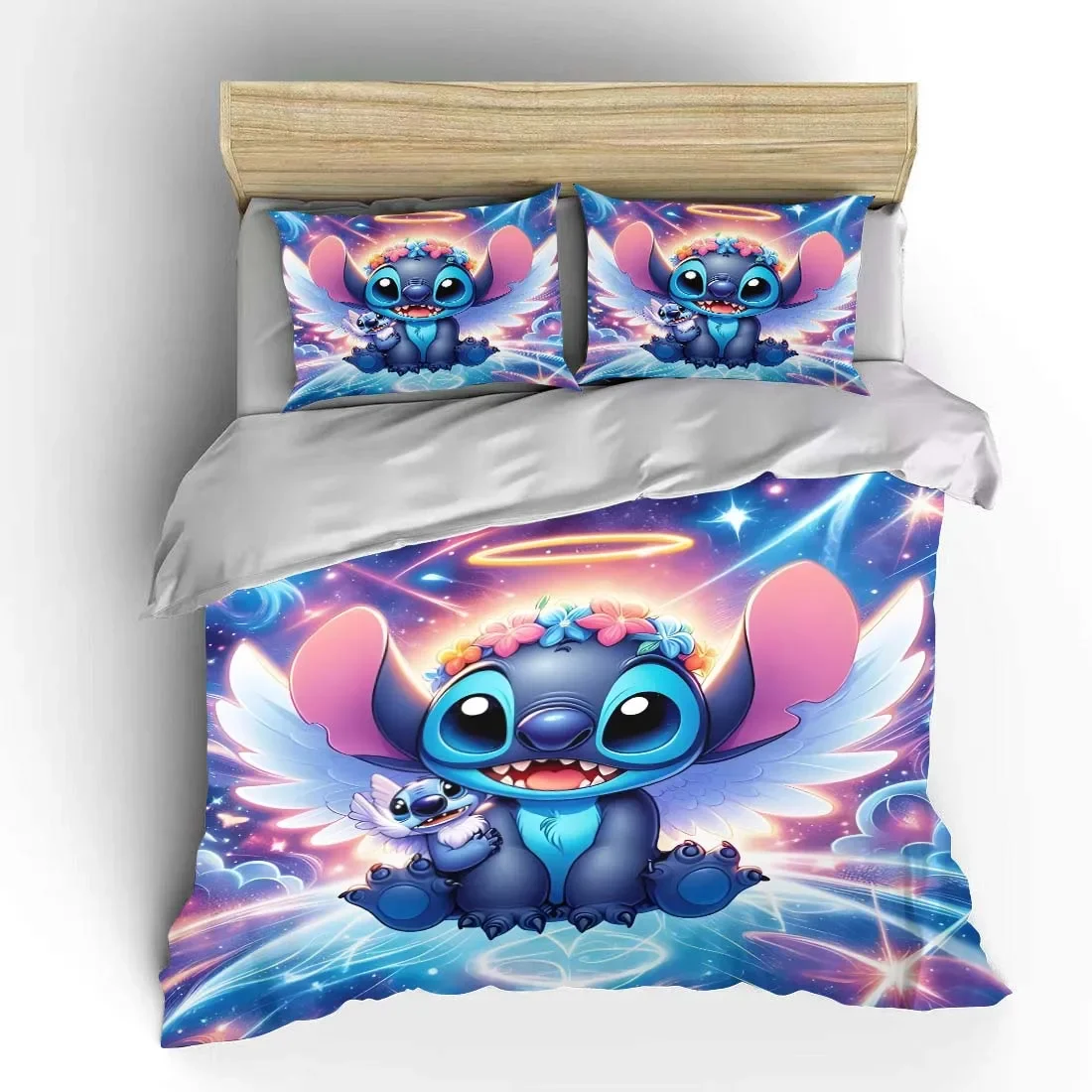 Disney Stitch 3 Pcs Bed Set Twin Queen King Cartoon Sets Duvet Cover Set Soft Baby Girls Bedding Set 1 Cover + 2 Pillowcases