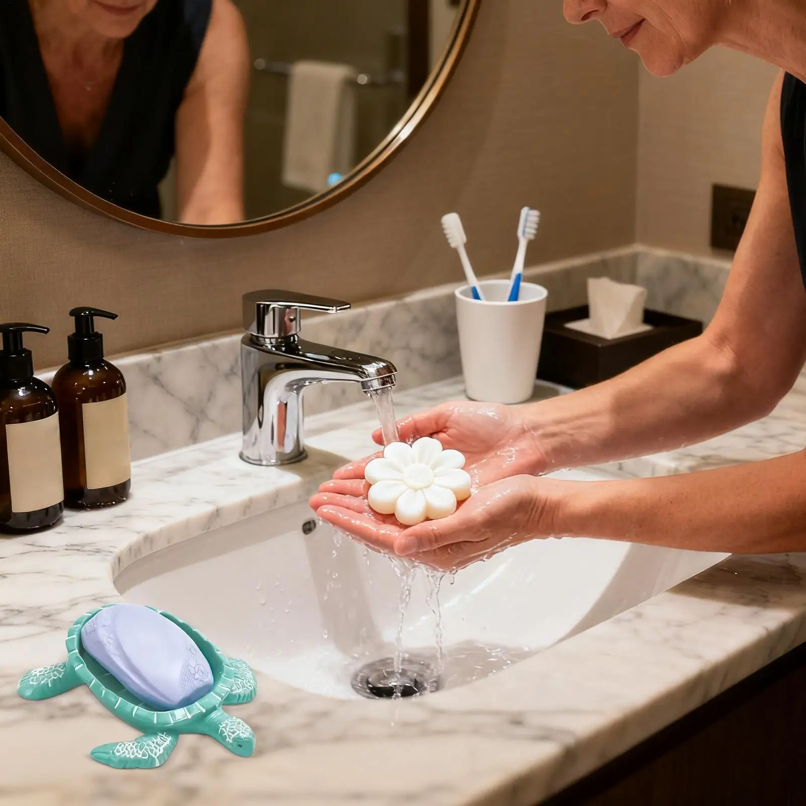 

Soap Holder Shower Turtle Shape Dispenser Soap Saver Tray Self Draining For Kitchen Sink Bathroom Bathtub Home Shower Countertop