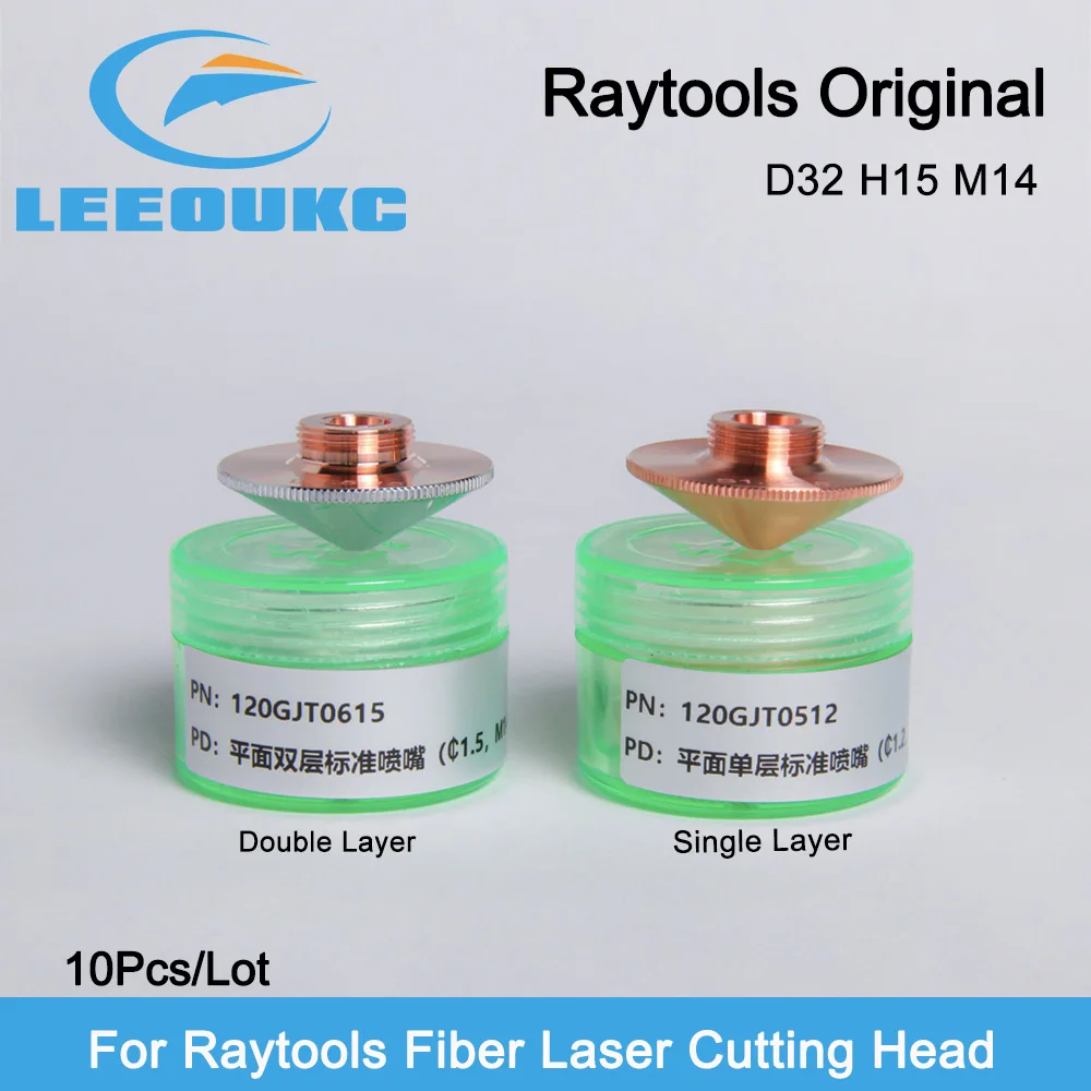 

10pcs/lot Original Raytools Nozzle Single/Double Layers Dia.32mm H15 M14 Caliber 0.8-5.0 For Fiber Laser Nozlle Cutting Head