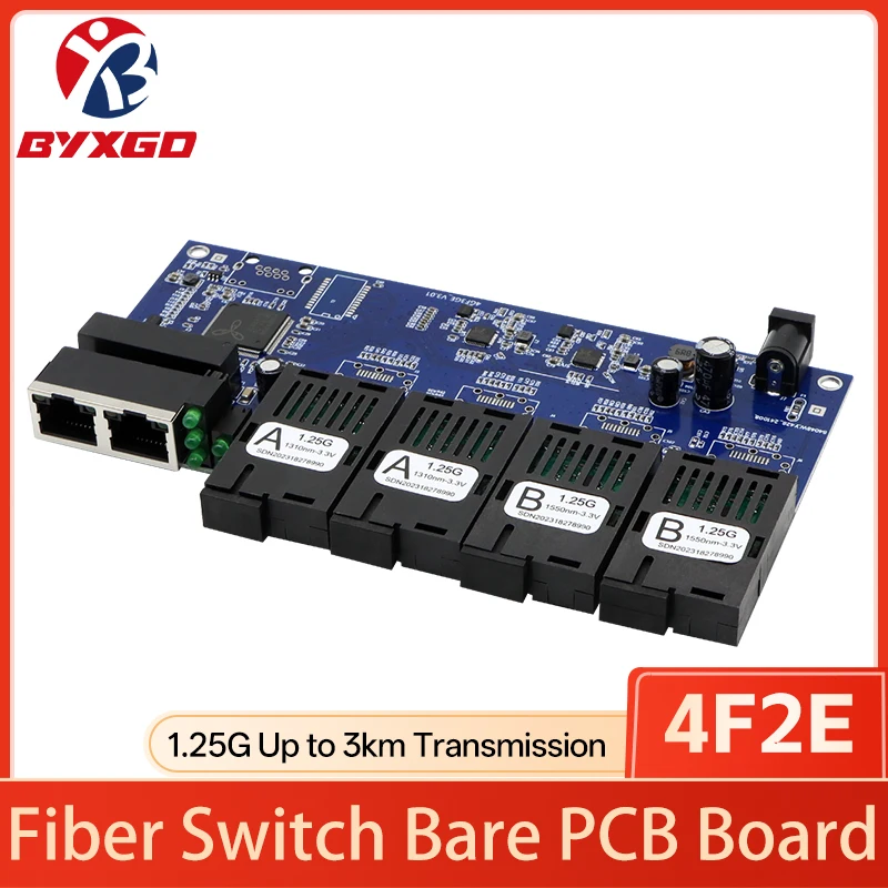 産業グレード-125g-ギガビット-4f2e-シングルファイバー-sc-ファイバースイッチ-pcba-ベアボード-セキュリティ監視-ip-カメラ構築用