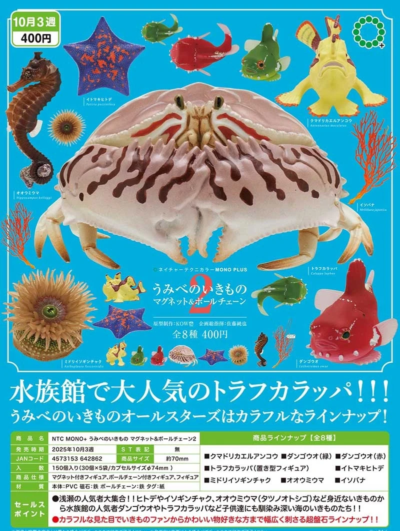 

Oct. Pre-sale Ikimon Capsule toys Seaside Creatures Magnet & Ball Chain 2 Ballfish Carappa Starfish sea anemone seahorse figures