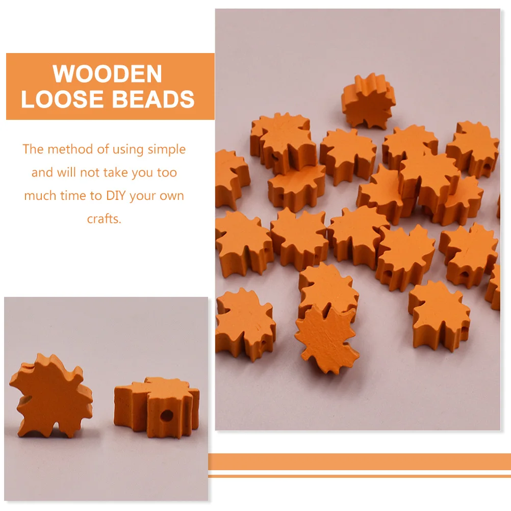 

30pcs Maple Leaf Wooden Beads Fall Craft Decor Durable Wear Resistant DIY Projects Hanging Ornaments Children Toys Striped Wood