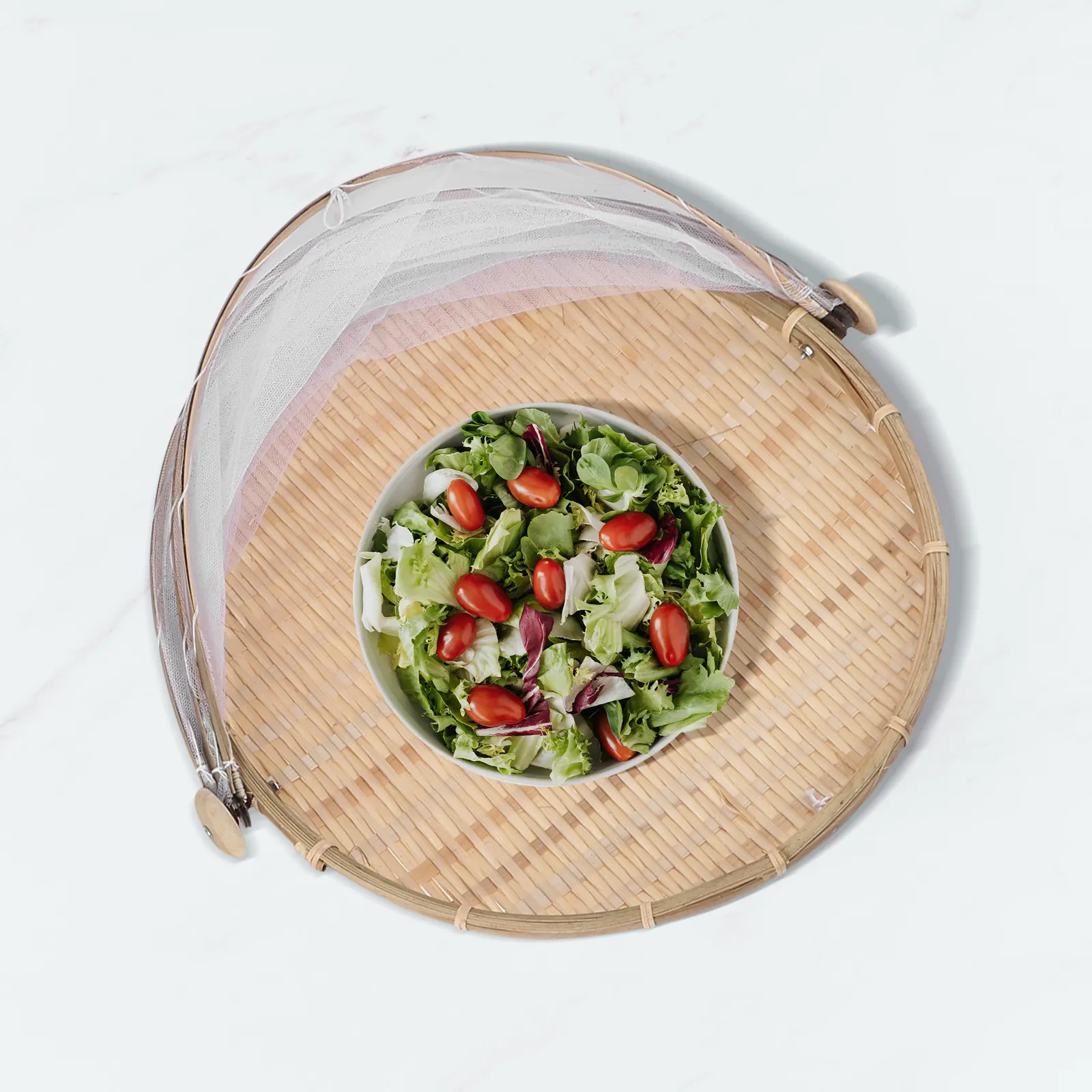 

2Pcs Eco Friendly Bamboo Woven Round Basket for Steamed Bread Rice Storage Kitchen Pantry Organizer Household Food Serving