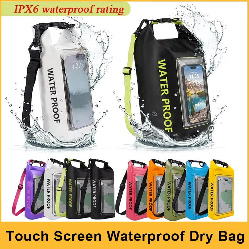 2/5L Swimming Dry Bag Touch Screen Outdoor Waterproof Shoulder Kayak Trekking Beach Drifting PVC Pack Rafting Surfing Boating Ba