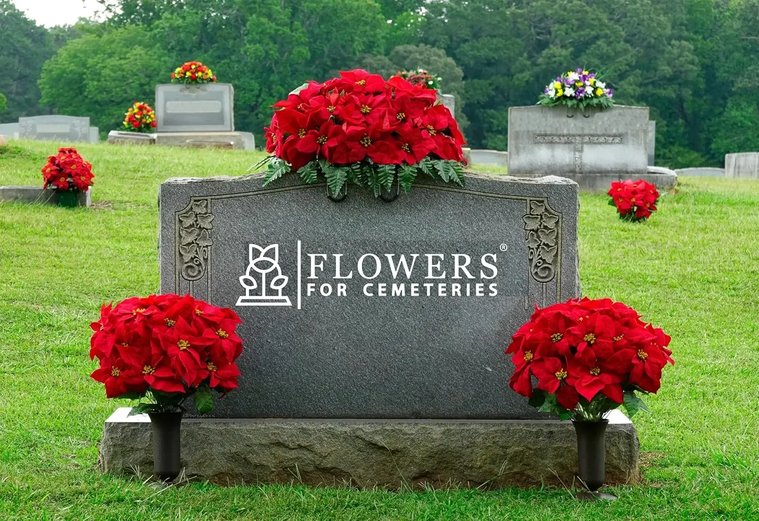 Artificial Cemetery Flowers  Headstone Christmas Decor Outdoor Grave Decorations  Red and White Poinsettias  2 Bouquets & 1