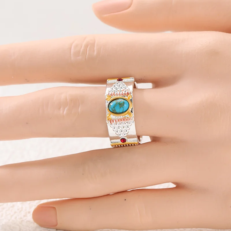 Vintage Bohemian Style Ring For Women Two Tone Splicing Inlay Synthetic Technique Fashion Ring Daily Casual Jewelry