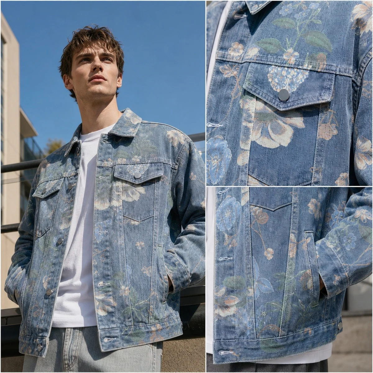 Spring Autumn Men's Hooded Denim Jacket Windproof Casual Coats Male Large Pocket Sports Denim Jackets Solid Fashion Streetwear