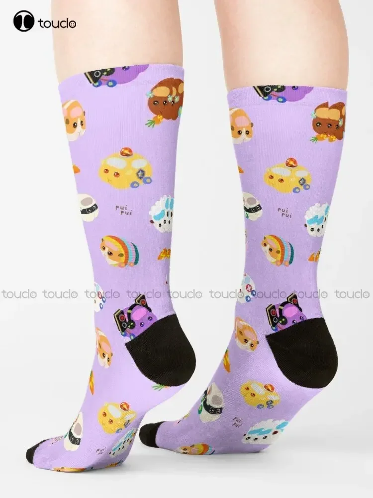 Pui Pui Molcar Assorted Characters Toss Design - Purple Socks Boot Socks Personalized Custom Unisex Adult Teen Youth Socks Funny
