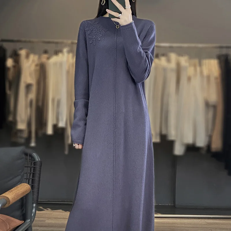 Women\'s Long Dresses 100% Cashmere and Wool Knit Jumpers, Lady Pullovers, New Fashion, Winter, NJ01, Hot Sale, 2023