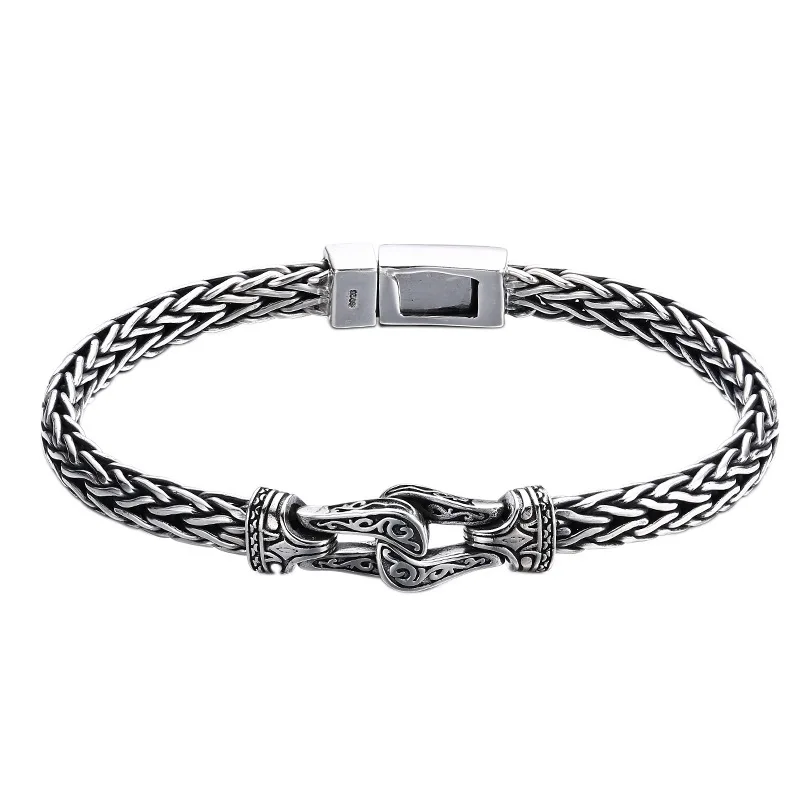 

925 sterling silver bracelet, precision woven horseshoe bracelet, domineering trendy thai silver retro distressed jewelry