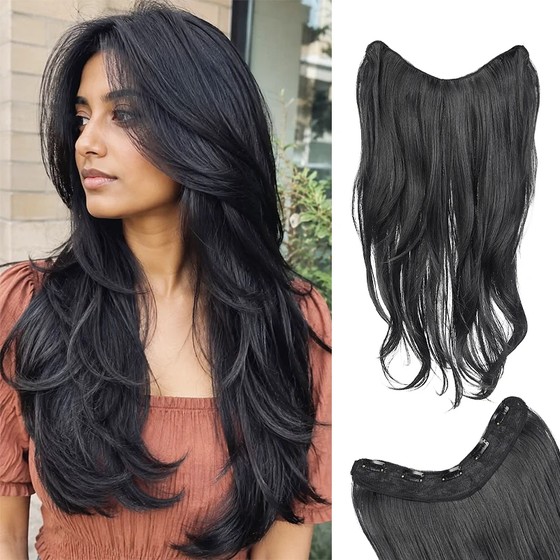 26 Inch Synthetic Clip-In Hair Extension V-Shape Layered Wig for Short to Long Instant Transformation