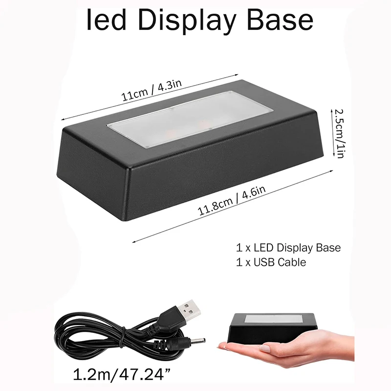 Black Rectangle Shape LED Light Base Crystal jewelry Souvenir display stand Holder Bar Shope Desktop