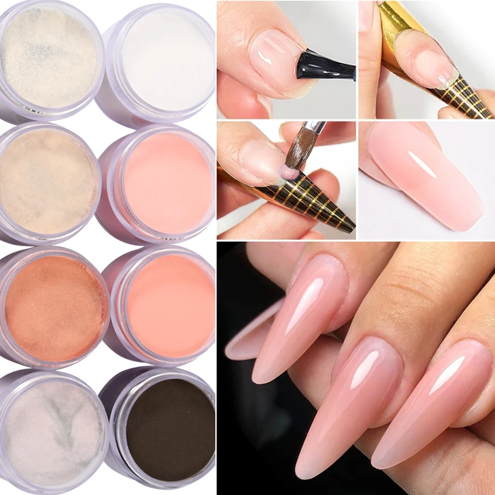 Polvo acrílico de uñas para extensión francesa, herramienta de tallado de puntas de uñas, purpurina de cristal, blanco lechoso, rosa claro, desnudo, 30g