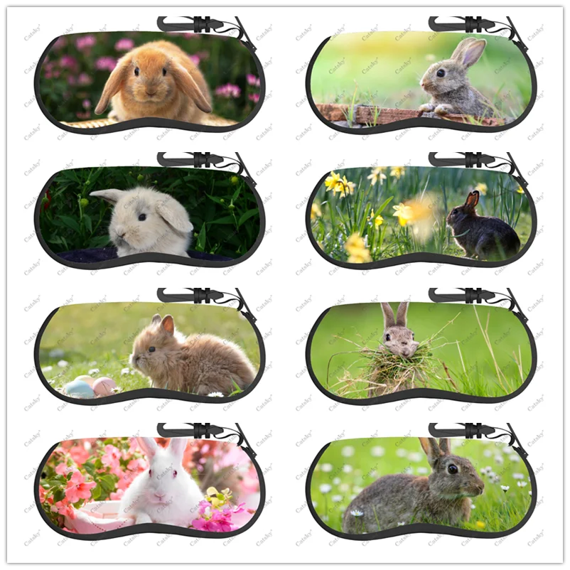 rabbit animal Glasses case zipper travel printed soft shell suitable for storing pencil bags, cosmetics glasses cases