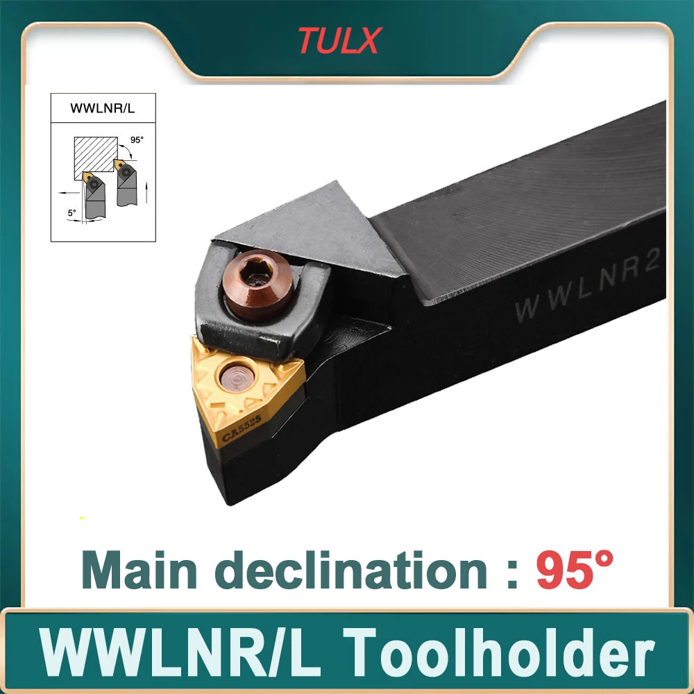 

TULX 1pc WWLNR2020 WWLNR2525 WWLNR3232 External Turning Tool Holder WNMG Carbide Inserts WWLNR Lathe Bar CNC Cutting Tools Set